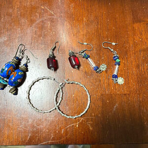 Vintage Earring Lot from 1980s includes all with silver twisted hoops pair